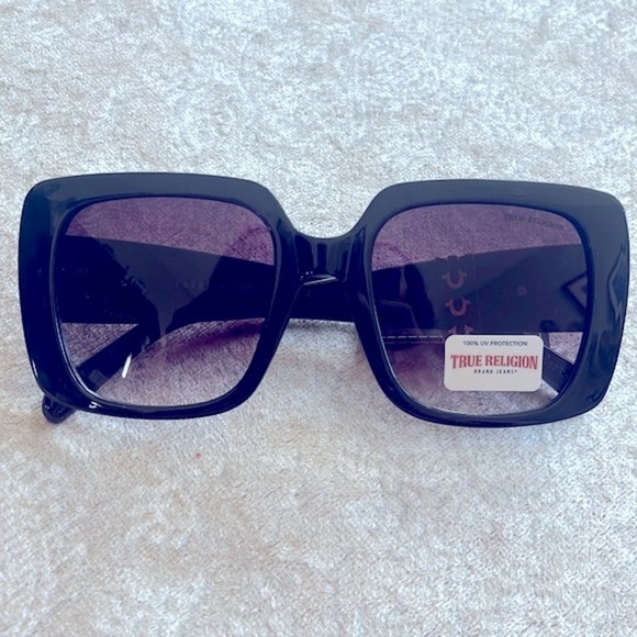 Brand New True Religion Black Oversized Square Sunglasses Purple Gradient Lens main image 5